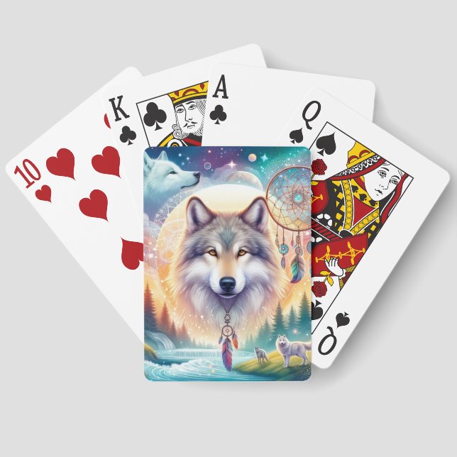 Wolves and Dreamcatcher Photo Montage  Playing Cards (Back)
