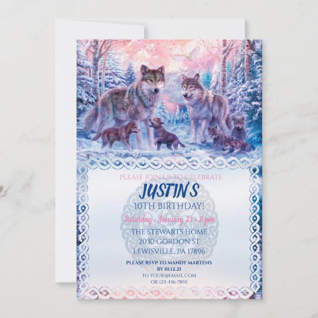 Wolves and family Celtic Invitation (Front)