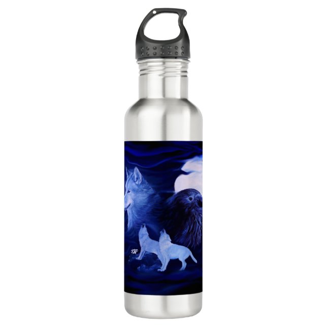 Wolves and Raven with full moon 710 Ml Water Bottle (Front)