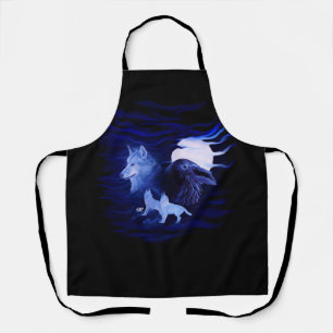 Wolves and Raven with full moon Apron