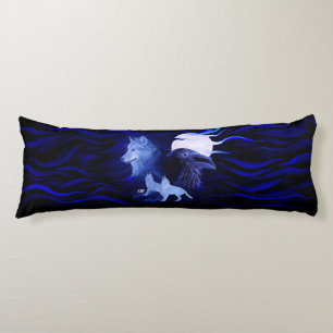 Wolves and Raven with full moon Body Cushion