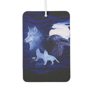Wolves and Raven with full moon Car Air Freshener