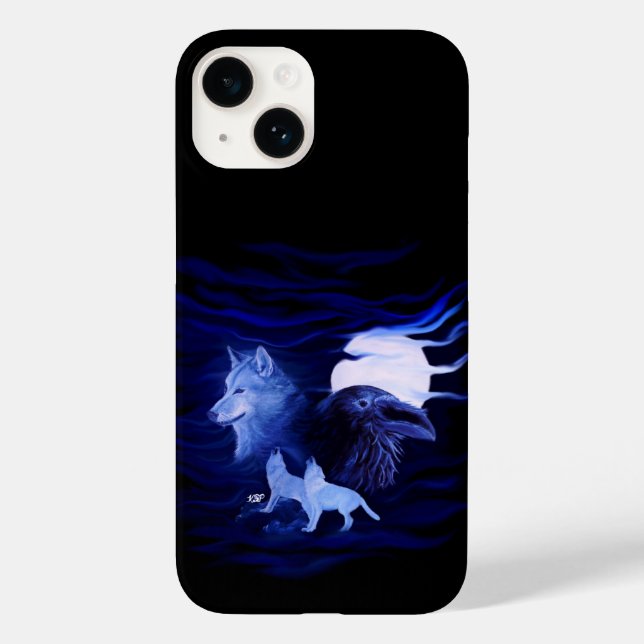 Wolves and Raven with full moon Case-Mate iPhone Case (Back)