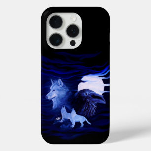 Wolves and Raven with full moon iPhone 15 Pro Case