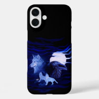 Wolves and Raven with full moon
