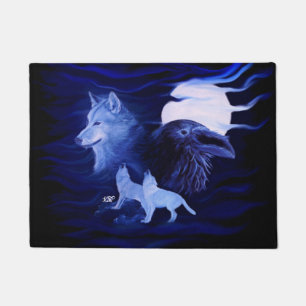 Wolves and Raven with full moon Doormat