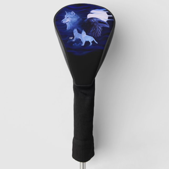 Wolves and Raven with full moon Golf Head Cover (Front)
