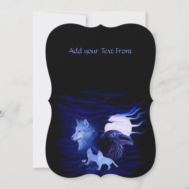Wolves and Raven with full moon Invitation (Front)