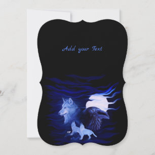 Wolves and Raven with full moon Invitation