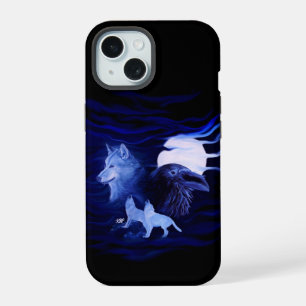 Wolves and Raven with full moon iPhone 15 Case