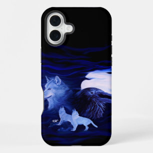 Wolves and Raven with full moon iPhone 16 Plus Case