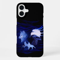 Wolves and Raven with full moon