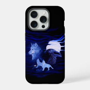 Wolves and Raven with full moon iPhone 15 Pro Case
