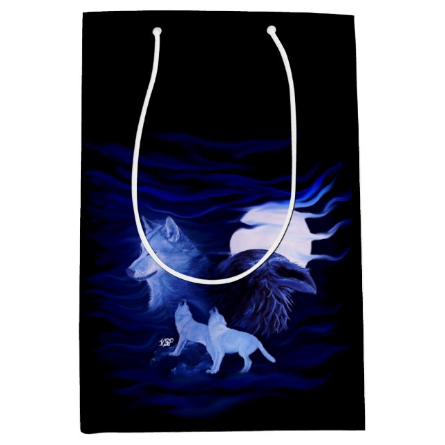 Wolves and Raven with full moon Medium Gift Bag (Front)