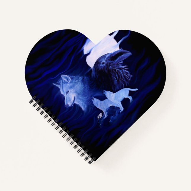 Wolves and Raven with full moon Notebook (Front)