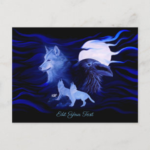 Wolves and Raven with full moon Postcard