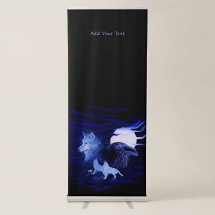Wolves and Raven with full moon Retractable Banner