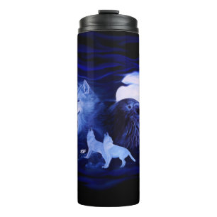 Wolves and Raven with full moon Thermal Tumbler