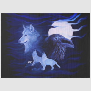 Wolves and Raven with full moon Tissue Paper
