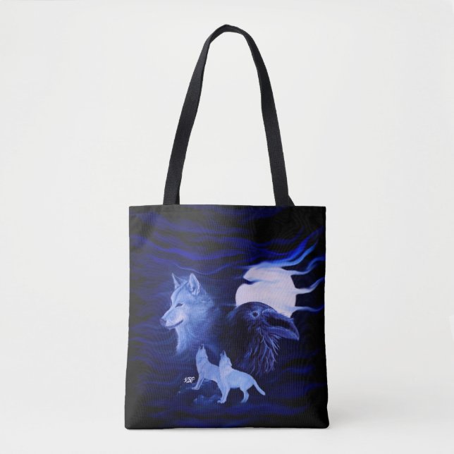 Wolves and Raven with full moon Tote Bag (Front)