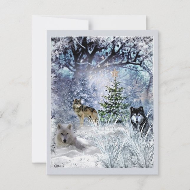 Wolves at Christmas a Winter Wonderland Flat Card (Front)