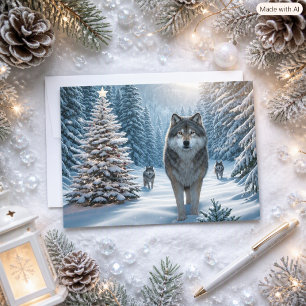 Wolves at Christmas a Winter Wonderland Flat Card