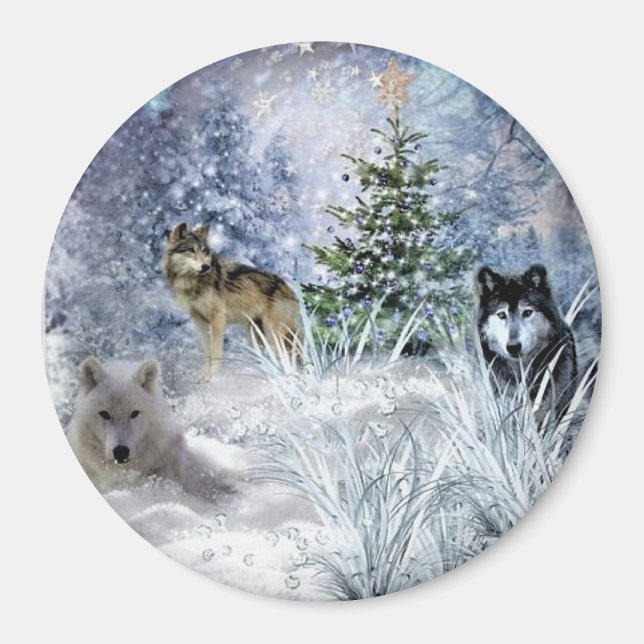 Wolves at Christmas a Winter Wonderland  Fridge  Magnet (Front)