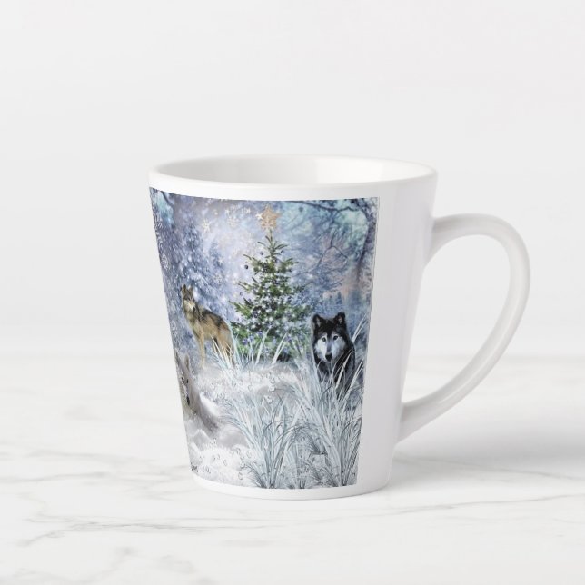 Wolves at Christmas Collage Art Latte Mug (Right)
