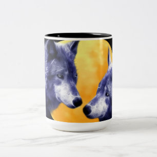 Wolves at full moon Two-Tone coffee mug