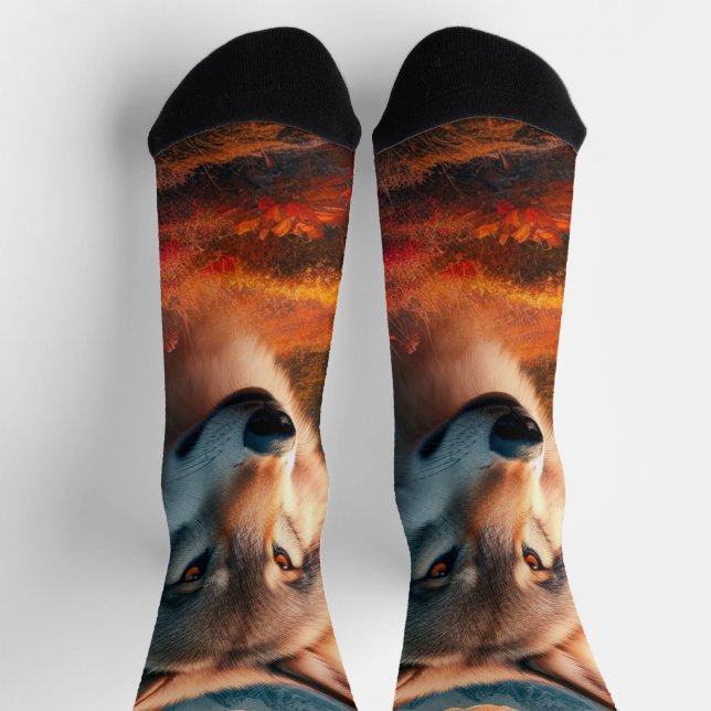 Wolves at Sunset / Wolf Lovers  Socks (Top)