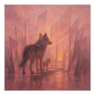 Wolves at the Sunrise Mirror Path – GeoWild Art Poster