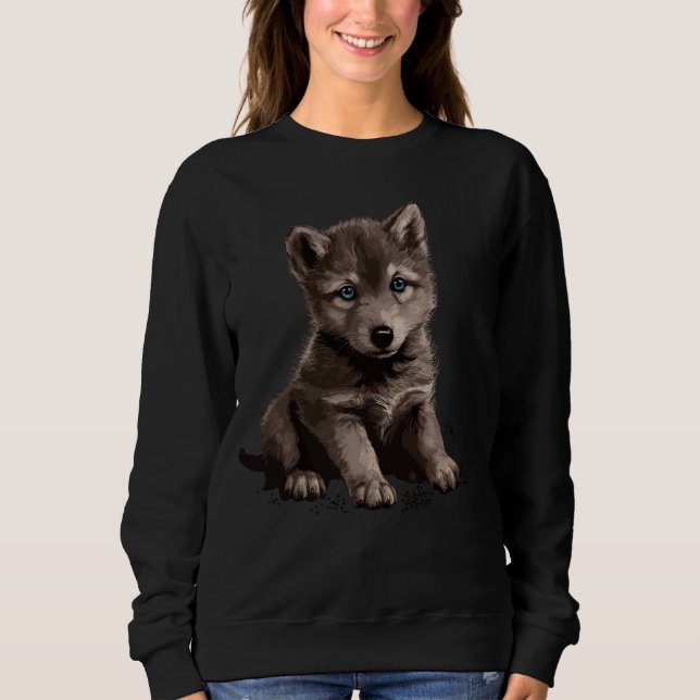 Wolves Blue Eyes Nature Pack Forest Cub Wolf Sweatshirt (Front)