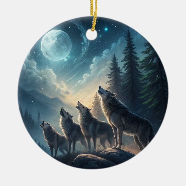 Wolves Ceramic Tree Decoration (Front)