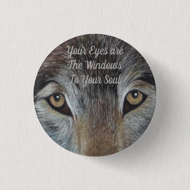 wolves eyes realist wildlife painting grey wolf 3 cm round badge (Front)