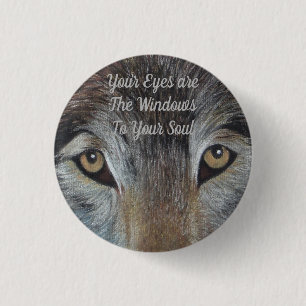 wolves eyes realist wildlife painting grey wolf 3 cm round badge