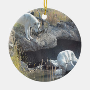 Wolves Forest Nature Country Peace Love Animal Ceramic Tree Decoration