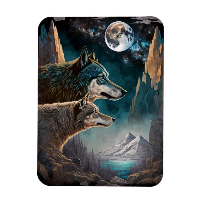 Wolves Full Moon Fantasy Landscape Magnet (Vertical)