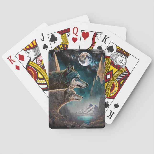 Wolves Full Moon Fantasy Landscape Playing Cards (Back)