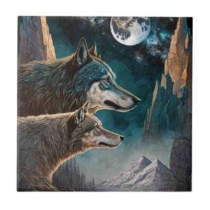 Wolves Full Moon Fantasy Landscape Tile