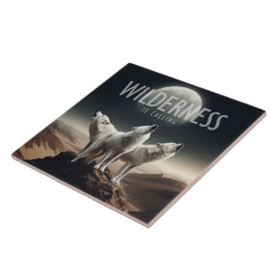 Wolves Howling at Full Moon Wilderness is Calling Tile