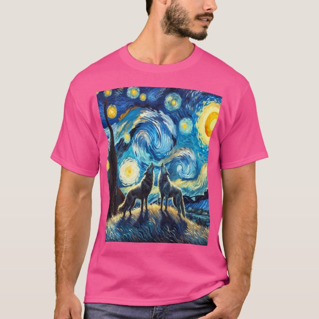 Wolves Howling At The Starry Moon T-Shirt (Front)
