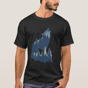 Wolves howling in front of moon and forest wolf wi T-Shirt