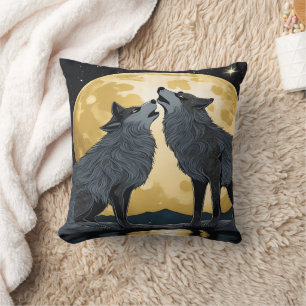 Wolves Howling Under A Bright Full Moon Cushion