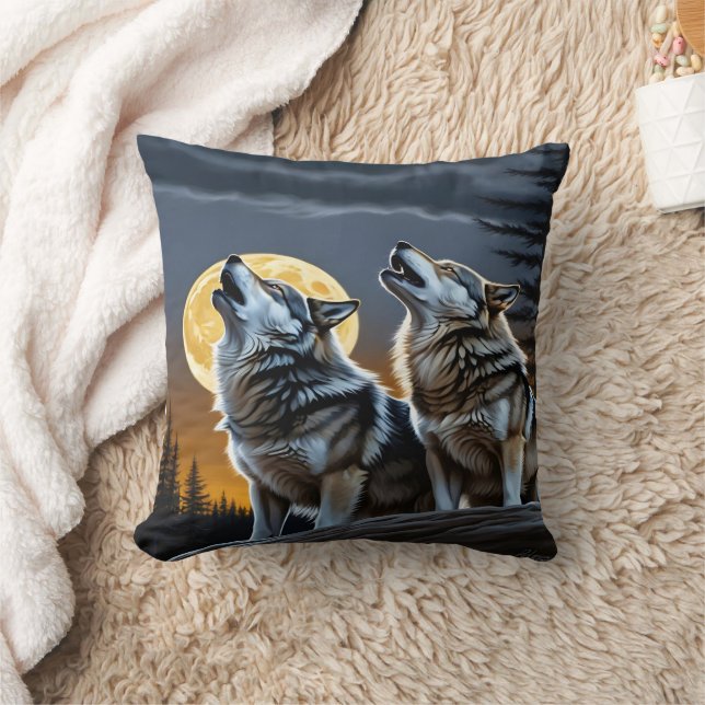 Wolves Howling Under a Full Moon at Twilight Cushion (Blanket)