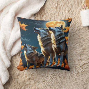 Wolves Howling Under A Full Moon.  Cushion