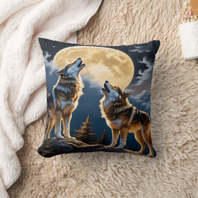 Wolves Howling Under A Full Moon In The Forest Cushion (Blanket)