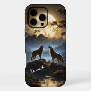 Wolves Howling Under Bright Full Moon iPhone 16 Pro Max Case