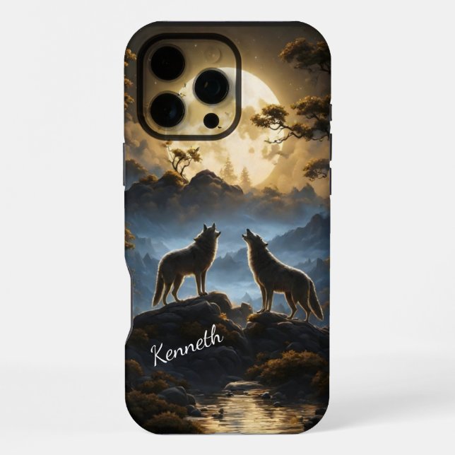 Wolves Howling Under Bright Full Moon iPhone Case (Back)