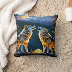 Wolves Howling Under Full Moon.  Cushion