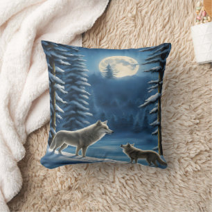 Wolves Howling Under Full Moon.  Cushion